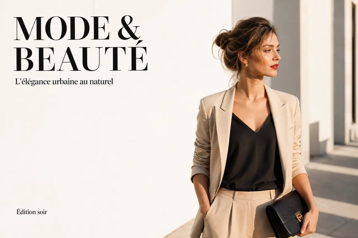Mode & Beauté : silhouette éditoriale avec chignon flou et maquillage lumineux