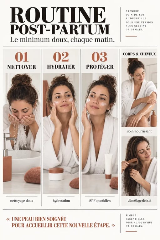 Routine beauté post-partum efficace en trois étapes pour retrouver une routine beauté après la maternité