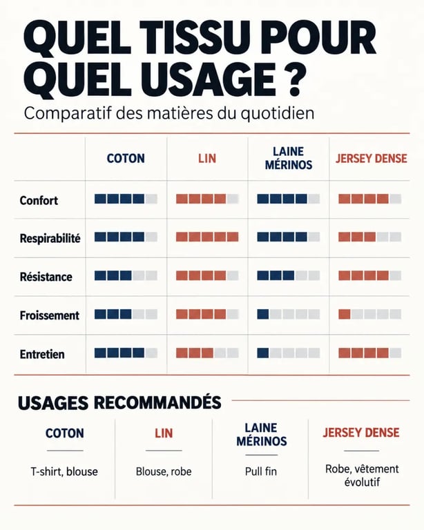 Comparatif des matières pour constituer un vestiaire durable et élégant pour maman