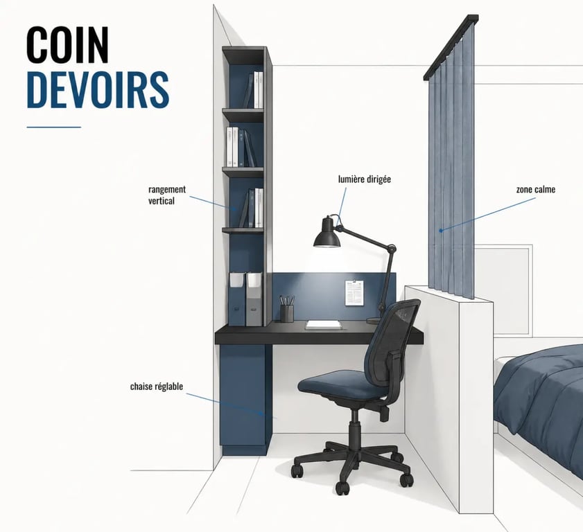 Aménager un coin bureau inspirant pour les devoirs des enfants dans une chambre d’adolescent bien éclairée